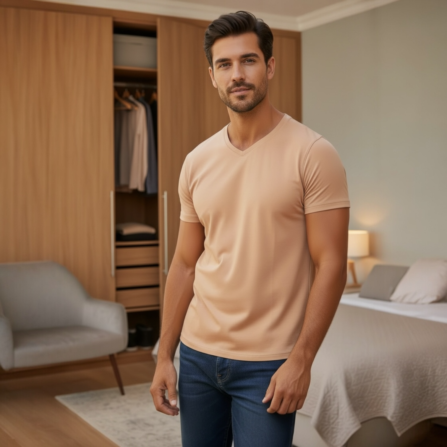 Men's V neck Undershirt - Nude